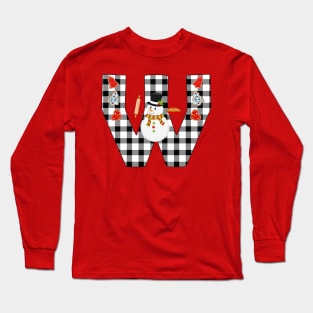 BW Buffalo Checks Pattern Monogram W | Snowman Long Sleeve T-Shirt